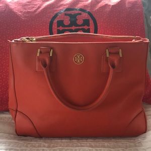 Orange leather Tory Burch Robinson Tote